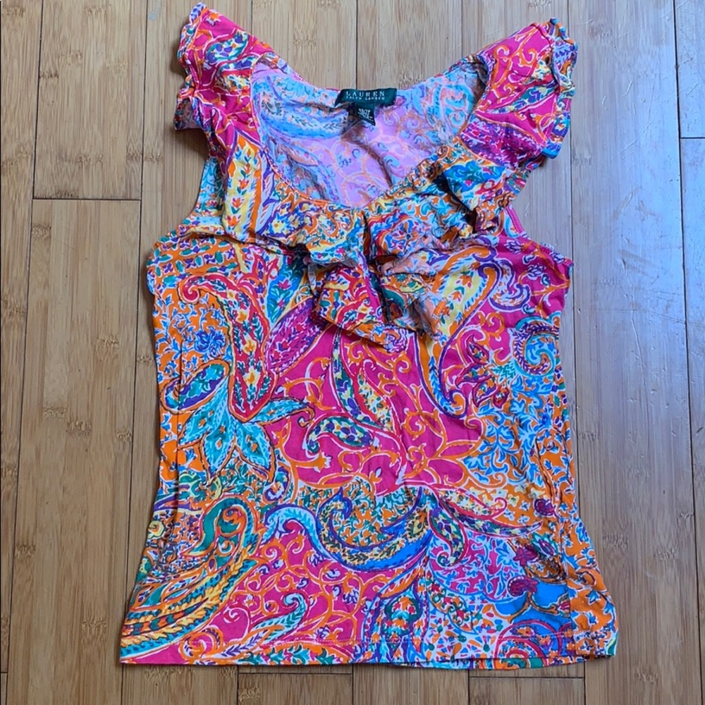 🎉5 for 25! Ralph Lauren paisley tank ruffle